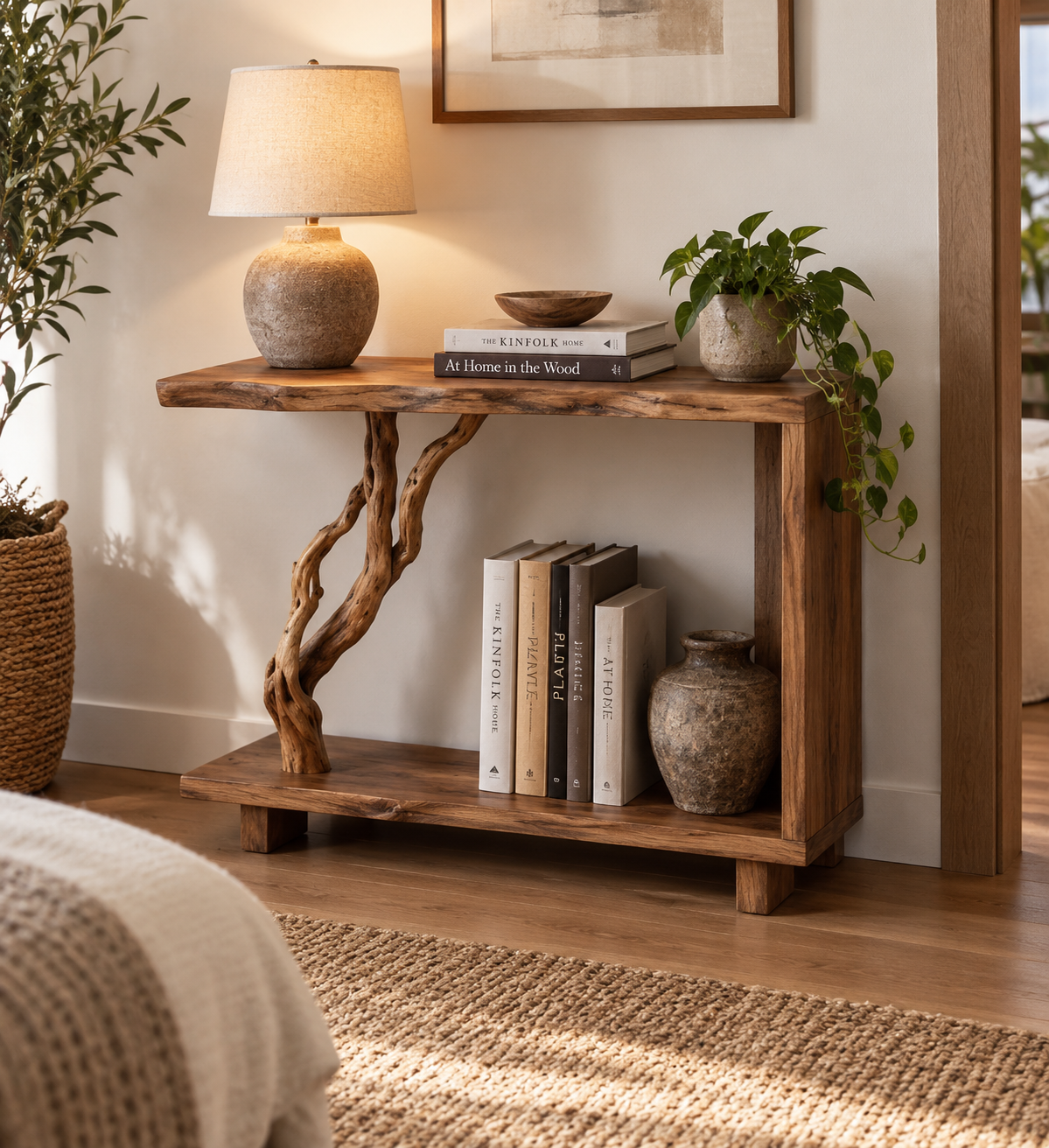 20-Inch Driftwood Bedside Table and Plant Stand