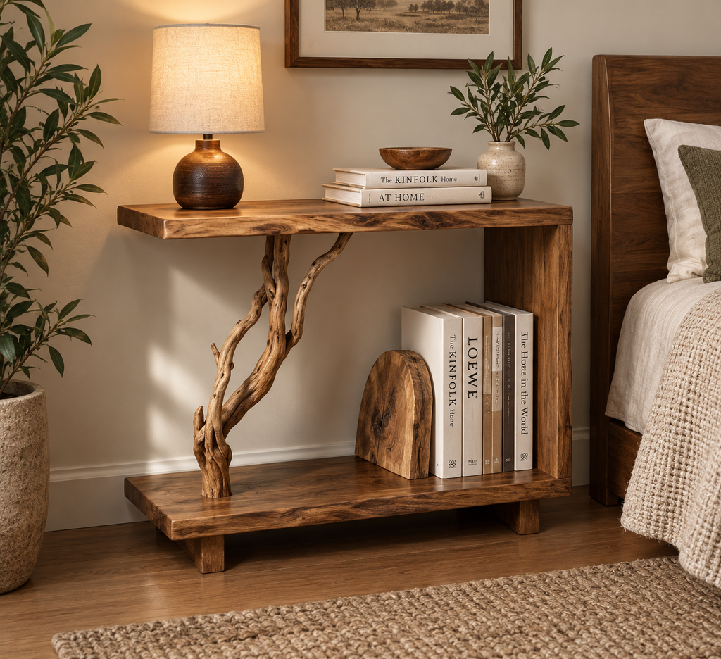 20-Inch Driftwood Bedside Table and Plant Stand