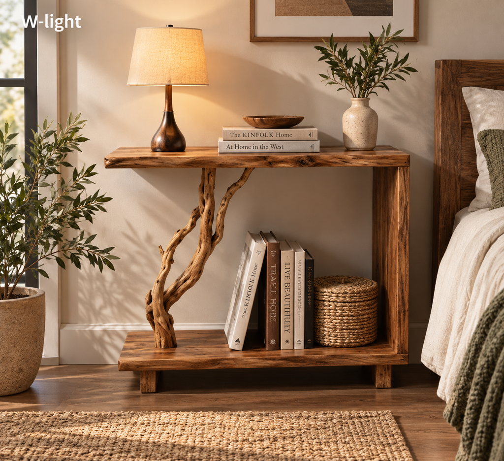 20-Inch Driftwood Bedside Table and Plant Stand