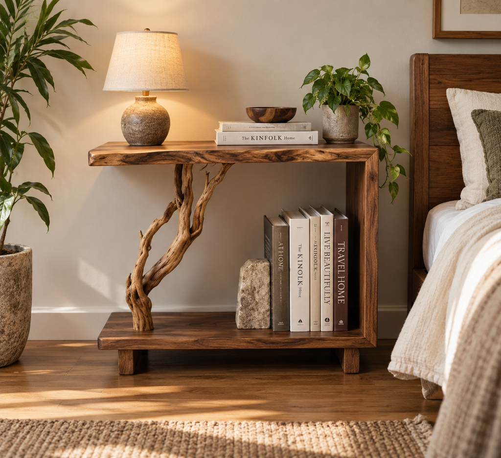 20-Inch Driftwood Bedside Table and Plant Stand