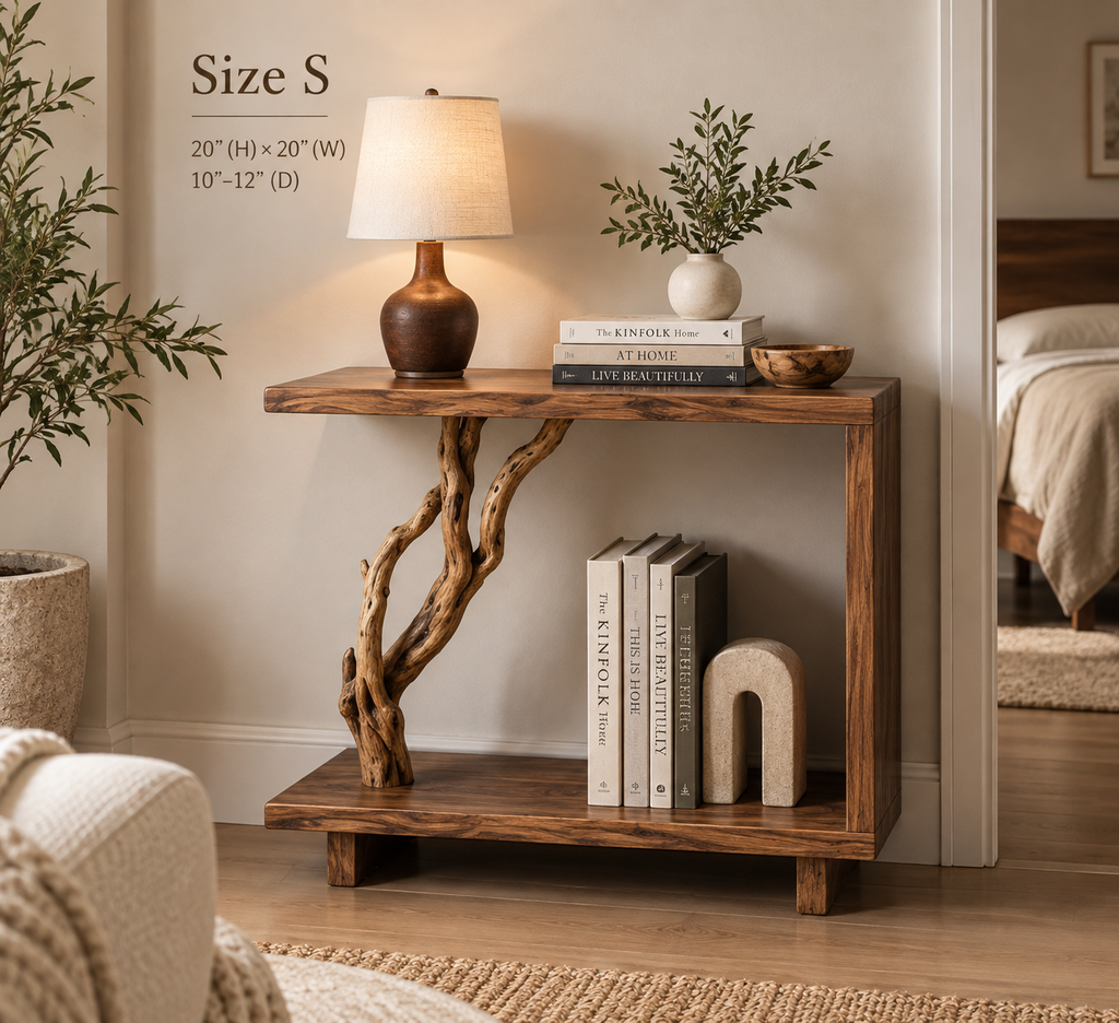 20-Inch Driftwood Bedside Table and Plant Stand