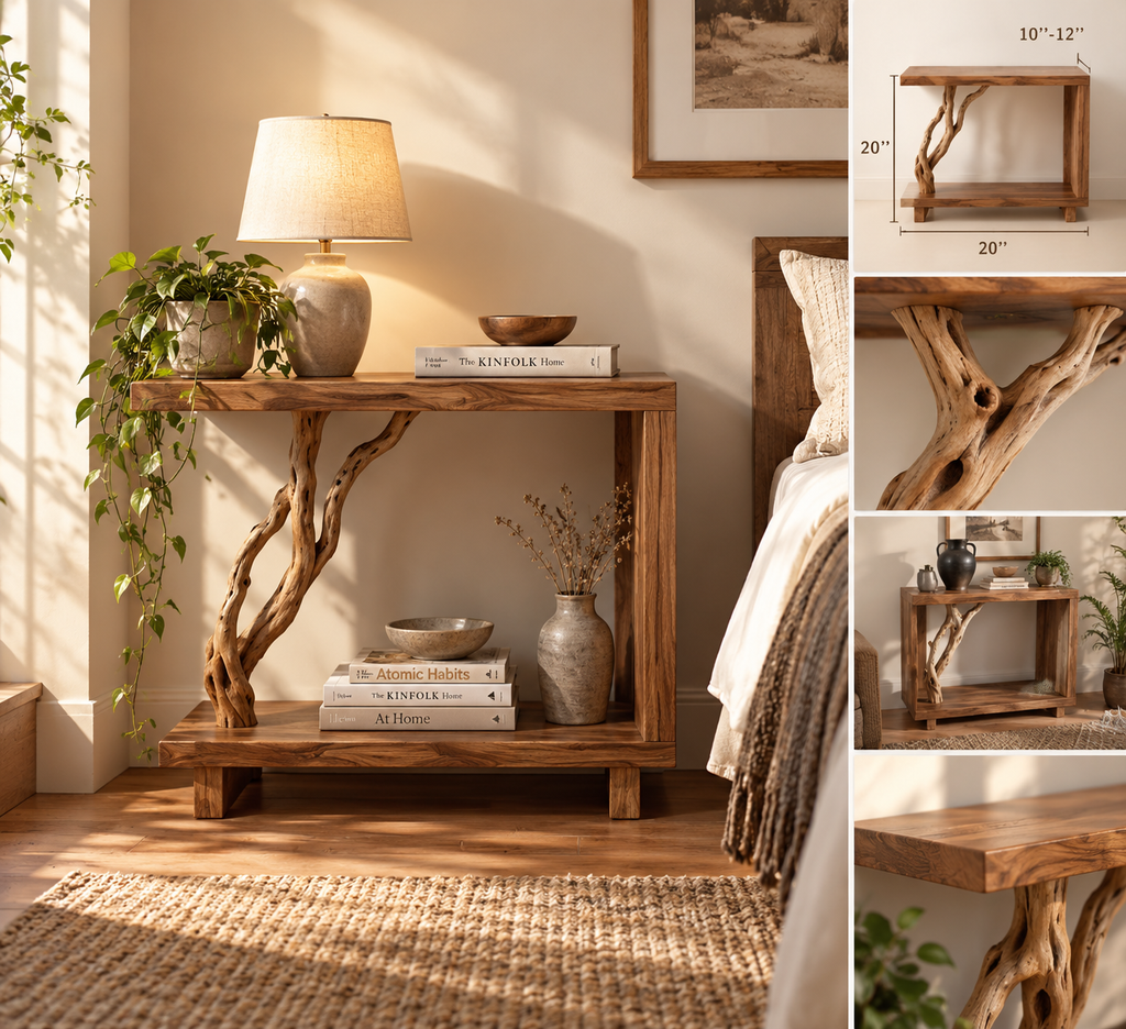 20-Inch Driftwood Bedside Table and Plant Stand