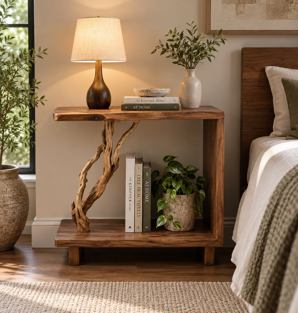 20-Inch Driftwood Bedside Table and Plant Stand