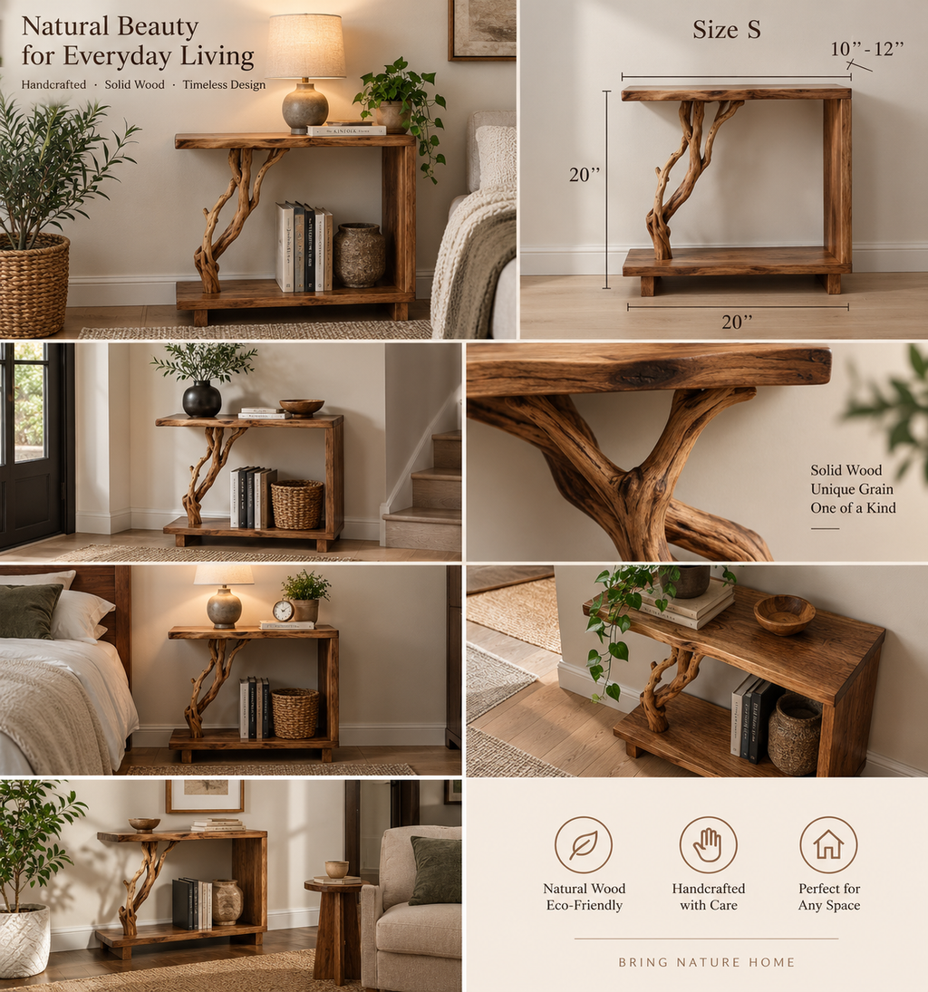20-Inch Driftwood Bedside Table and Plant Stand