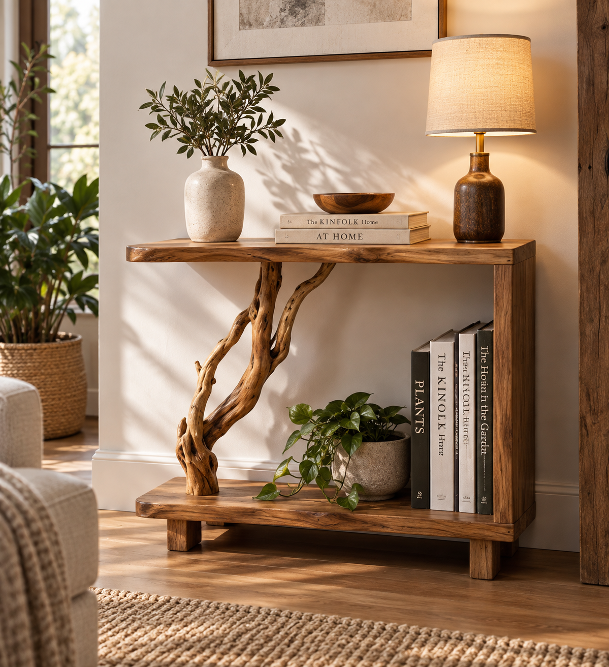 20-Inch Driftwood Bedside Table and Plant Stand