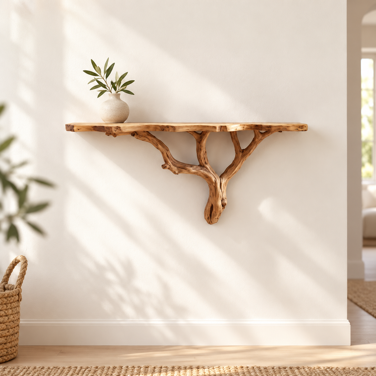 20-Inch Live Edge Branch Wall Console Shelf