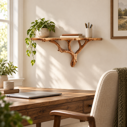 20-Inch Live Edge Branch Wall Console Shelf