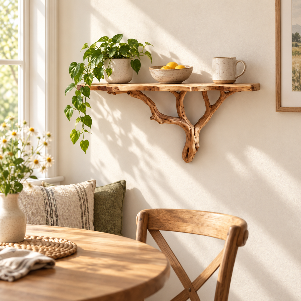 20-Inch Live Edge Branch Wall Console Shelf