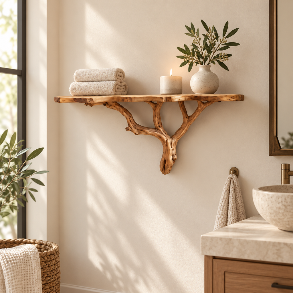 20-Inch Live Edge Branch Wall Console Shelf