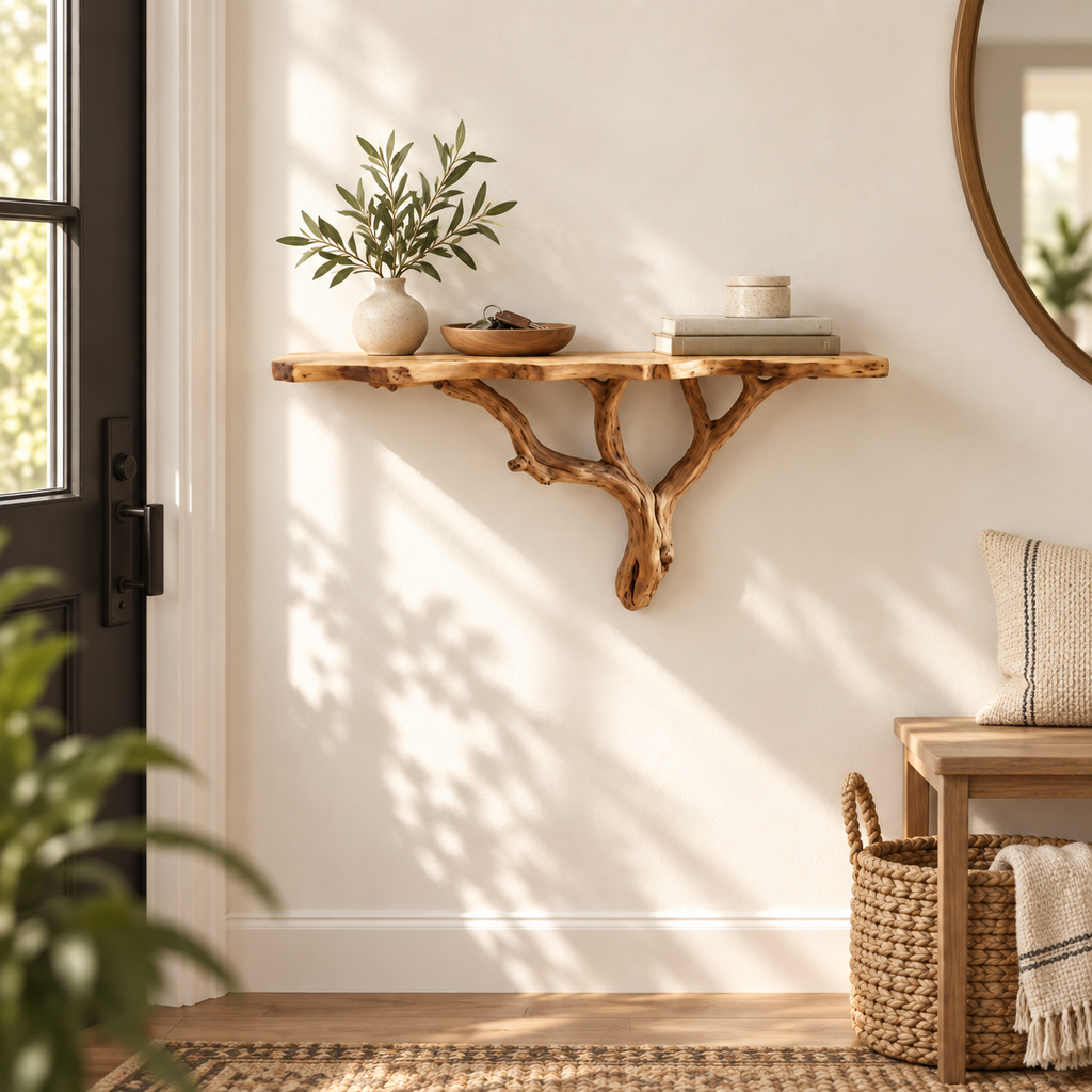 20-Inch Live Edge Branch Wall Console Shelf