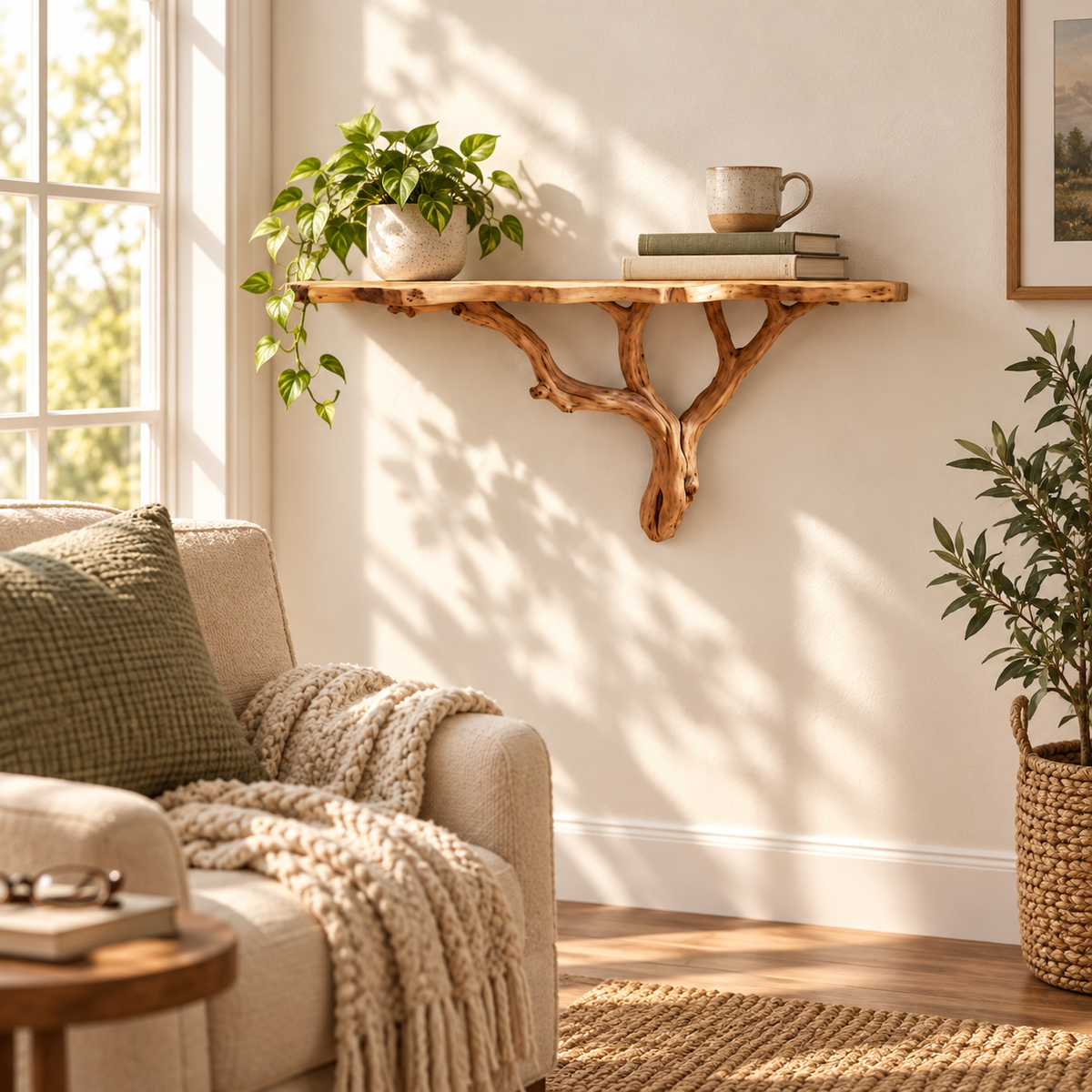 20-Inch Live Edge Branch Wall Console Shelf