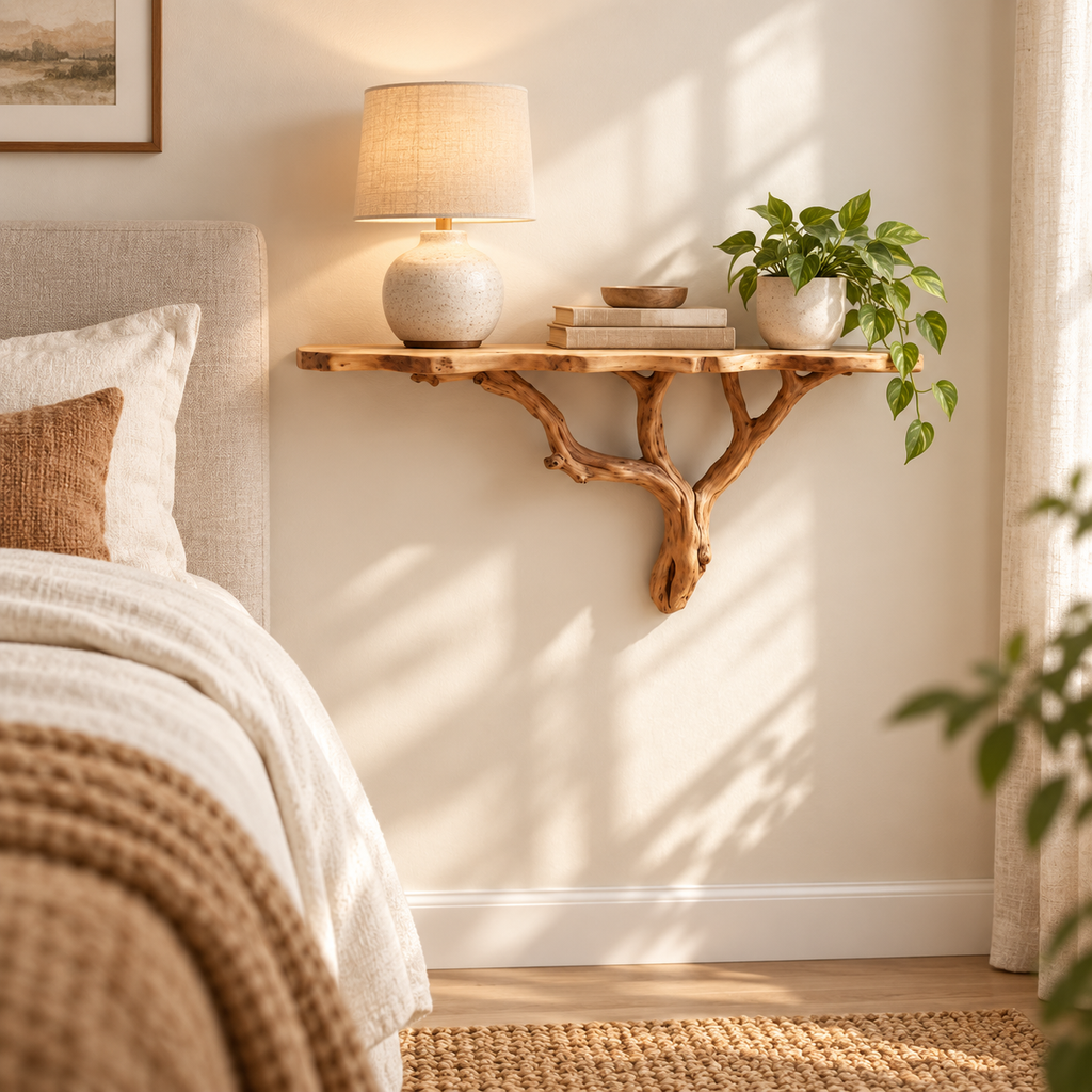 20-Inch Live Edge Branch Wall Console Shelf