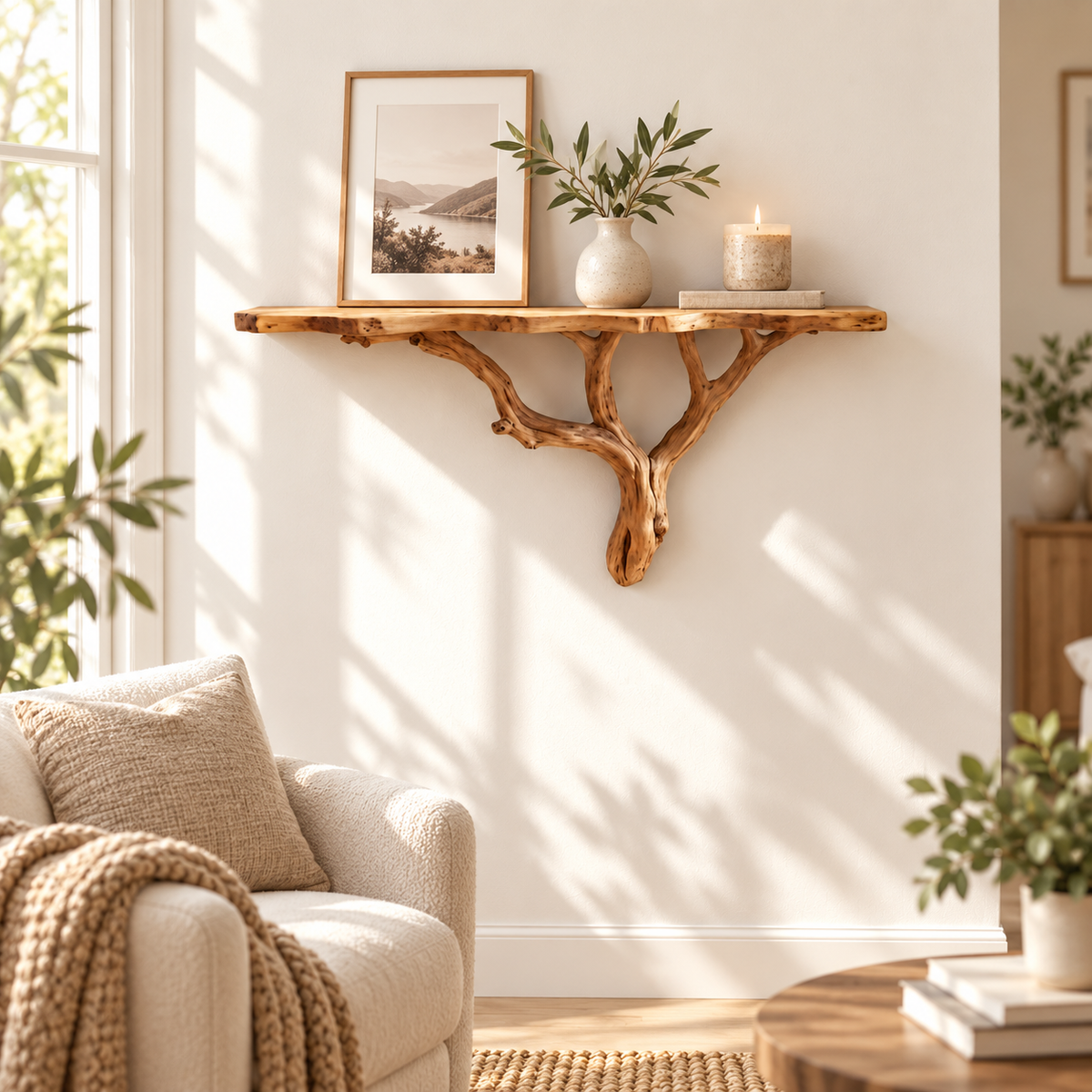 20-Inch Live Edge Branch Wall Console Shelf