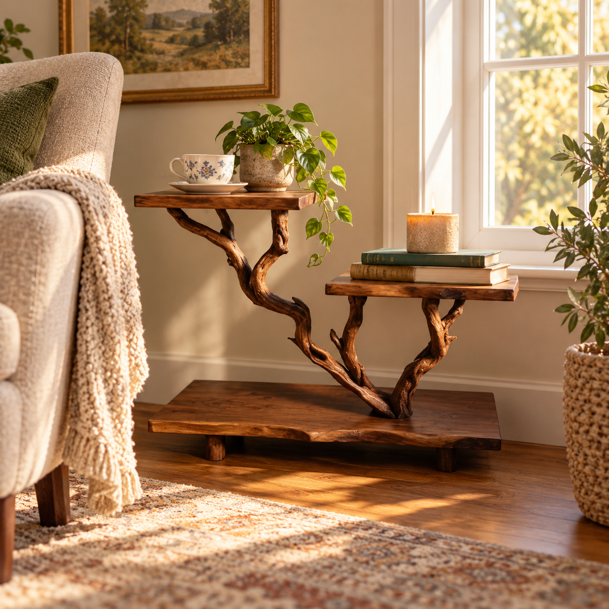 36-Inch Sculptural Driftwood Bedside Shelf