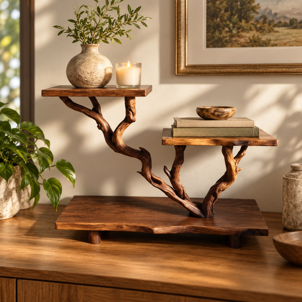 36-Inch Sculptural Driftwood Bedside Shelf