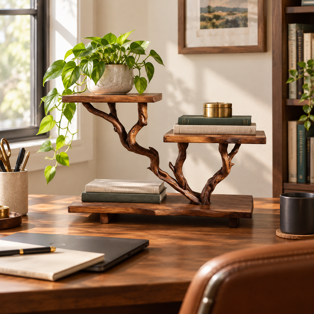 36-Inch Sculptural Driftwood Bedside Shelf