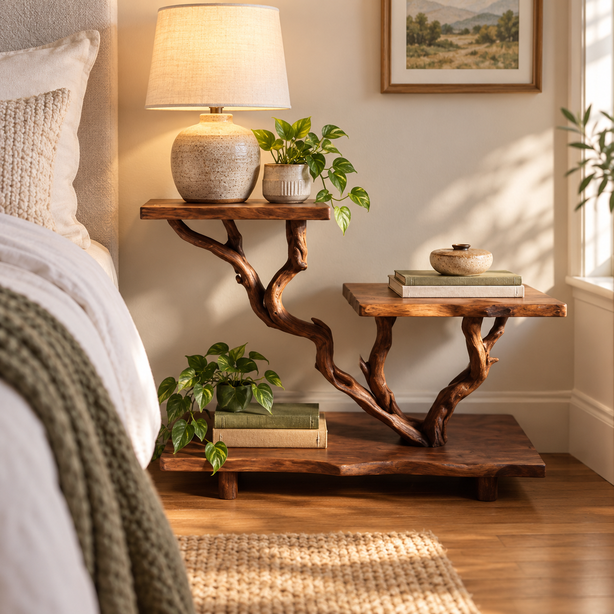 36-Inch Sculptural Driftwood Bedside Shelf