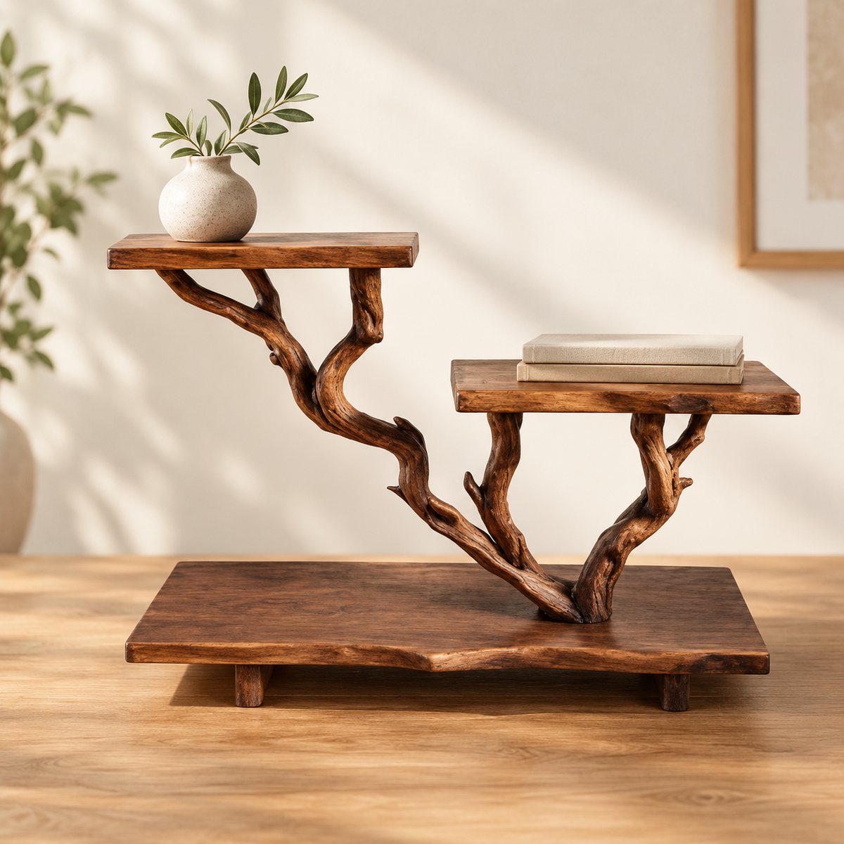 36-Inch Sculptural Driftwood Bedside Shelf
