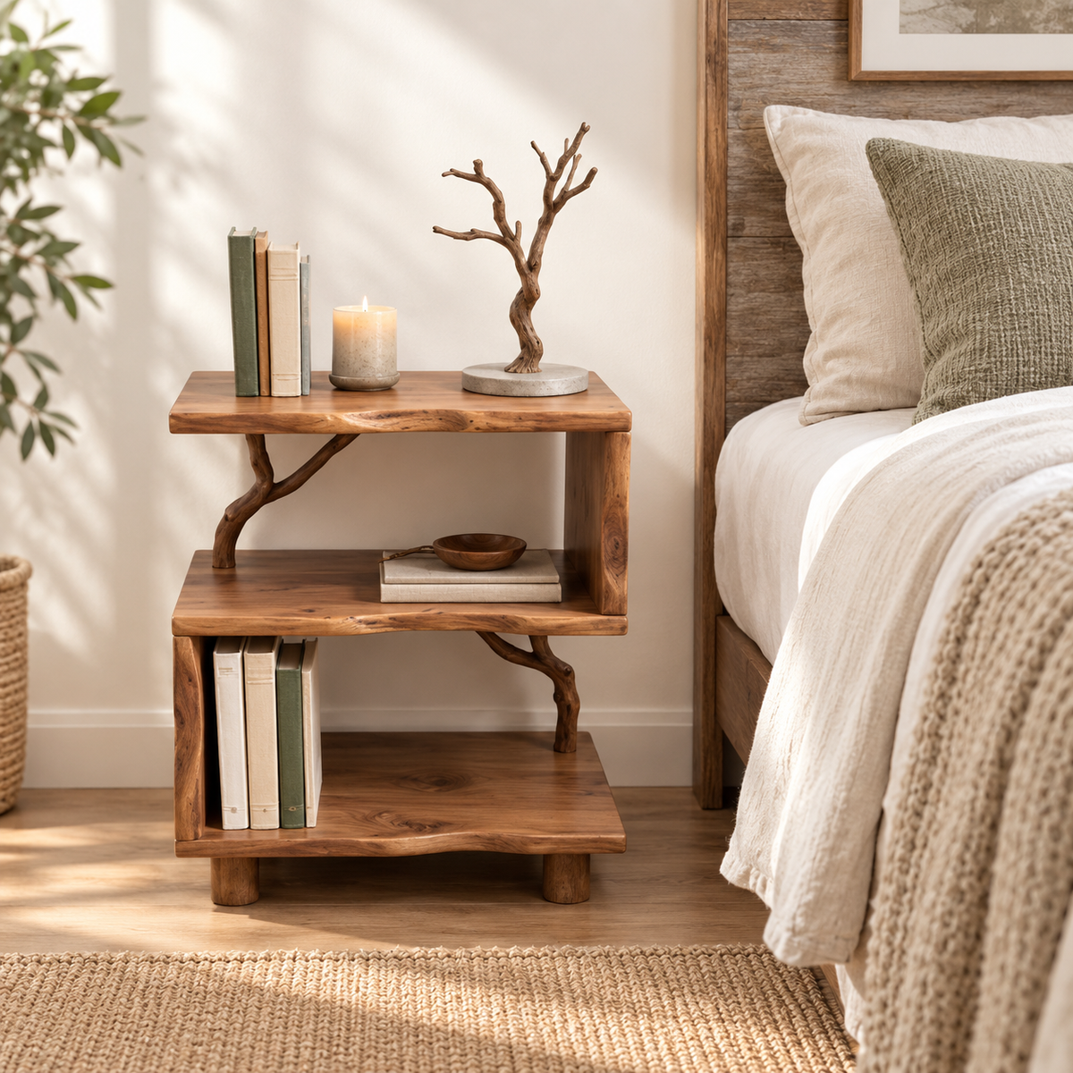 Asymmetrical Driftwood Bedside Table