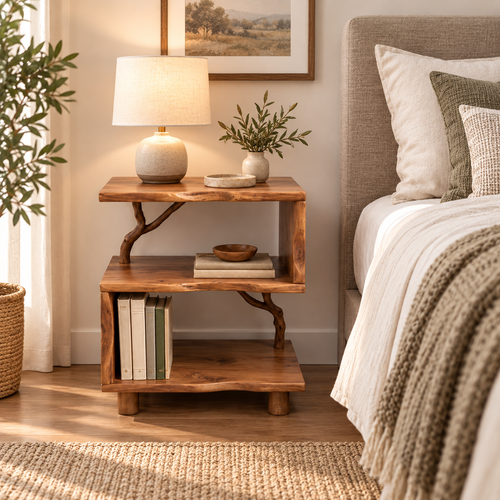 Asymmetrical Driftwood Bedside Table
