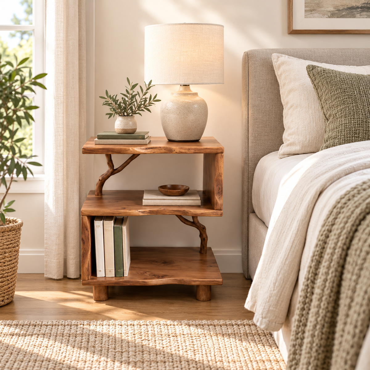Asymmetrical Driftwood Bedside Table