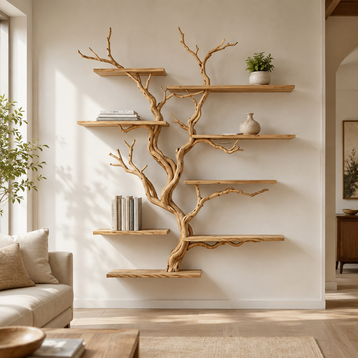 Tree Branch Wall Shelf – Custom Natural Wood Bookshelf