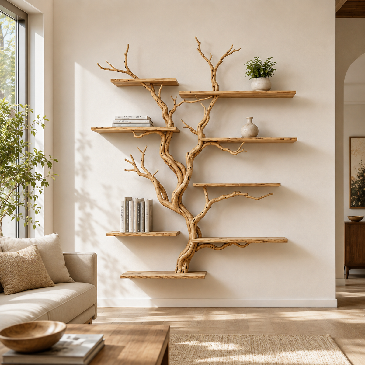 Tree Branch Wall Shelf – Custom Natural Wood Bookshelf