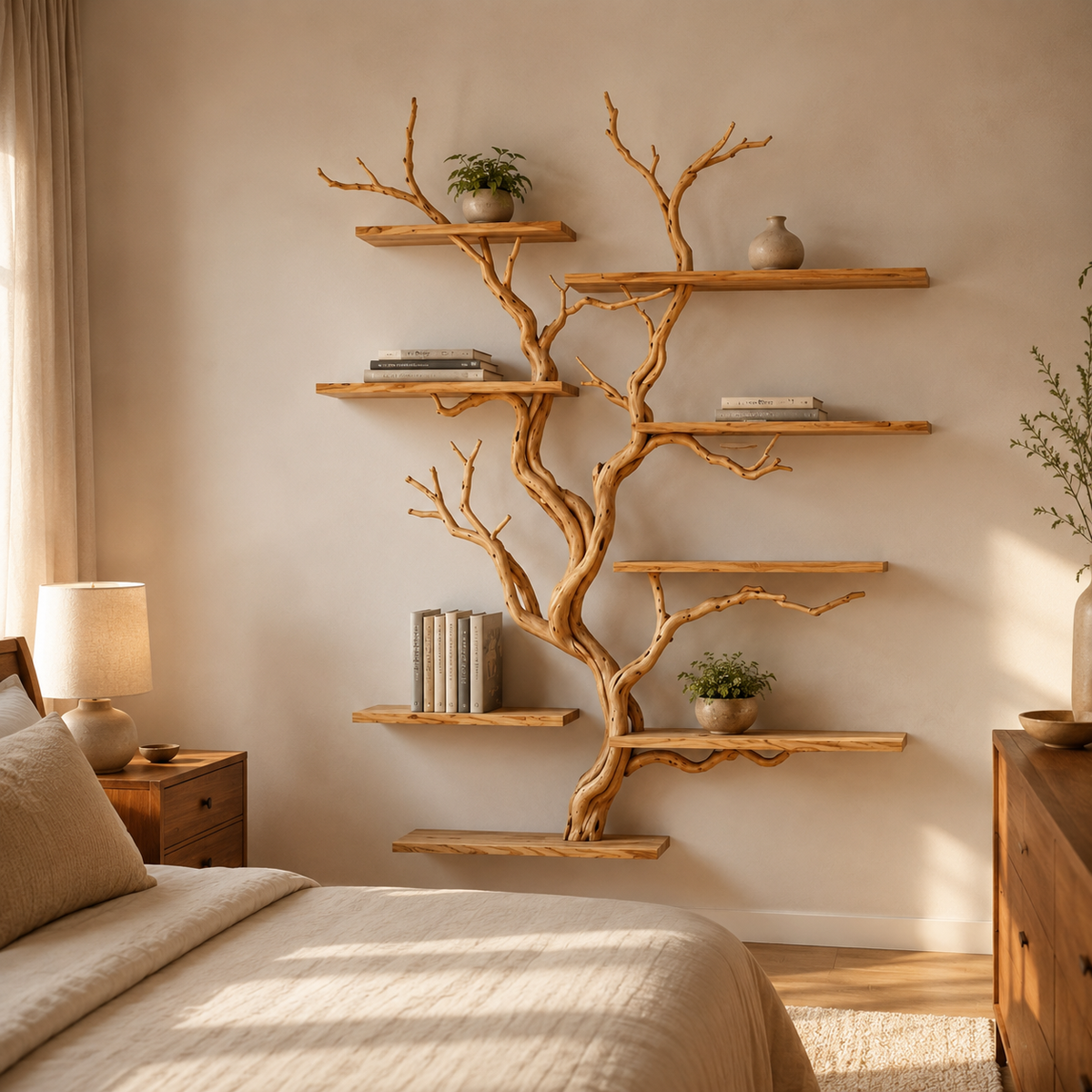 Tree Branch Wall Shelf – Custom Natural Wood Bookshelf