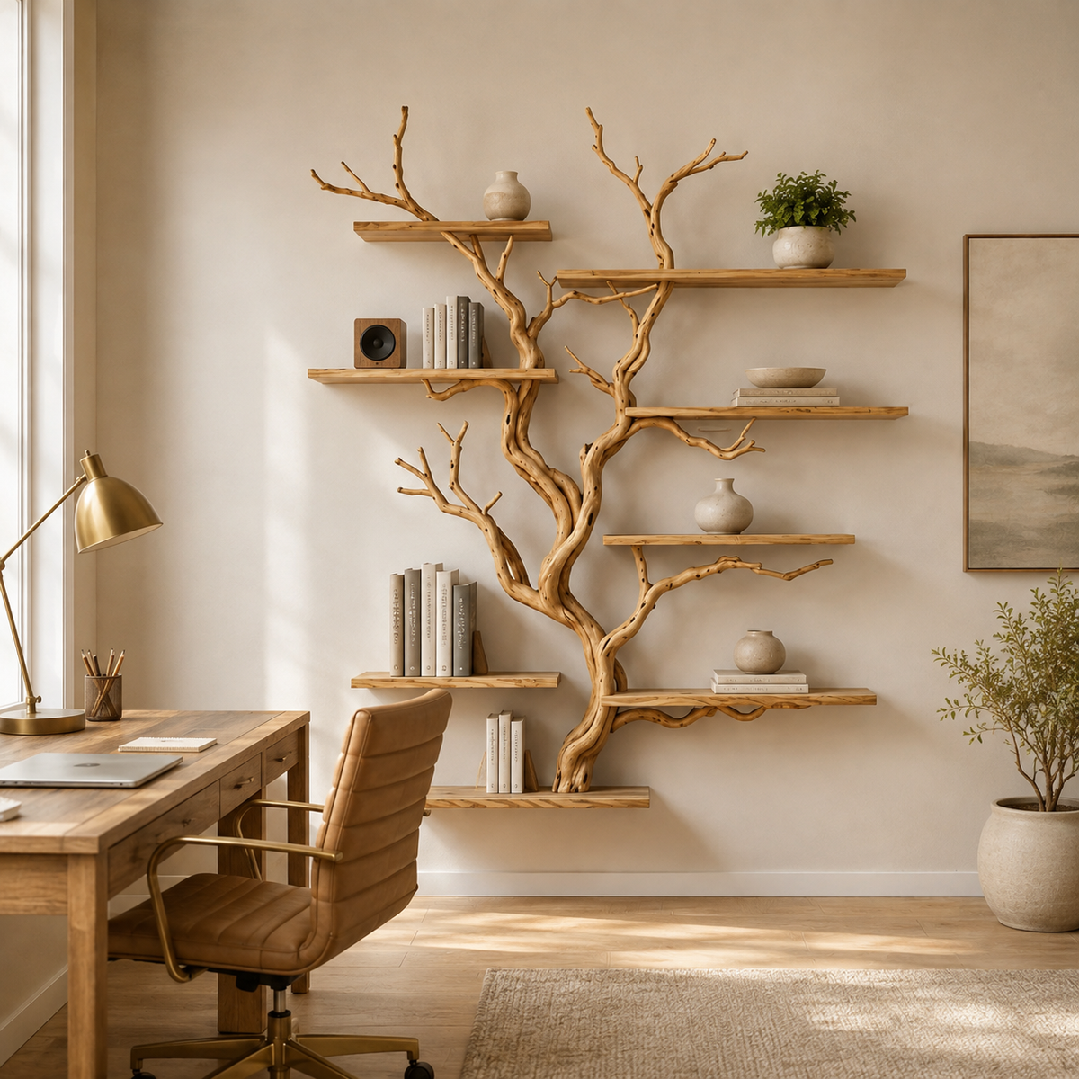 Tree Branch Wall Shelf – Custom Natural Wood Bookshelf