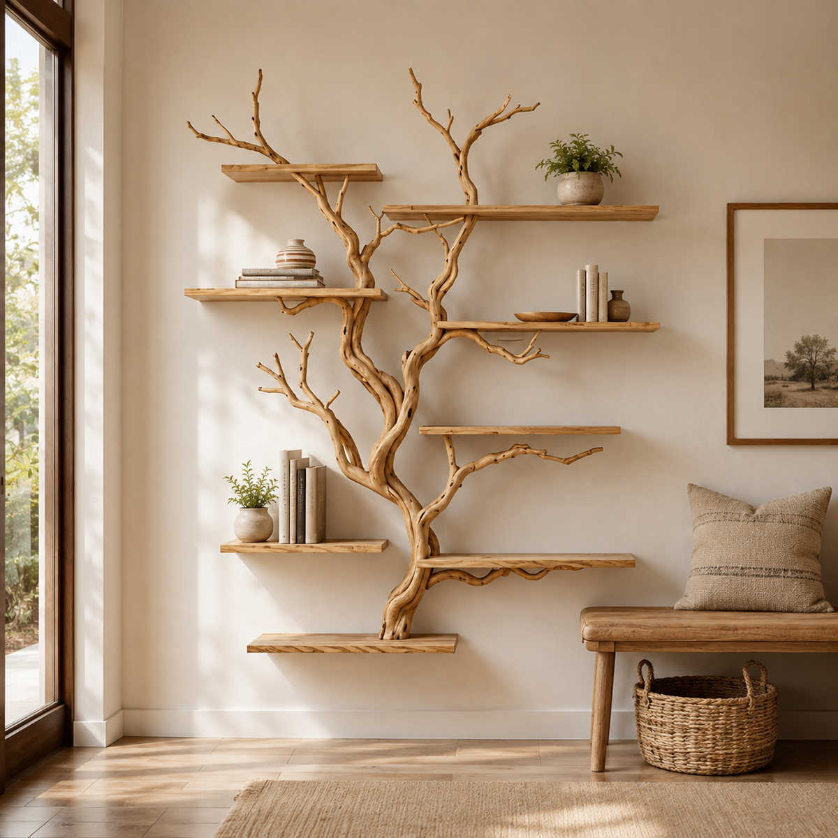 Tree Branch Wall Shelf – Custom Natural Wood Bookshelf