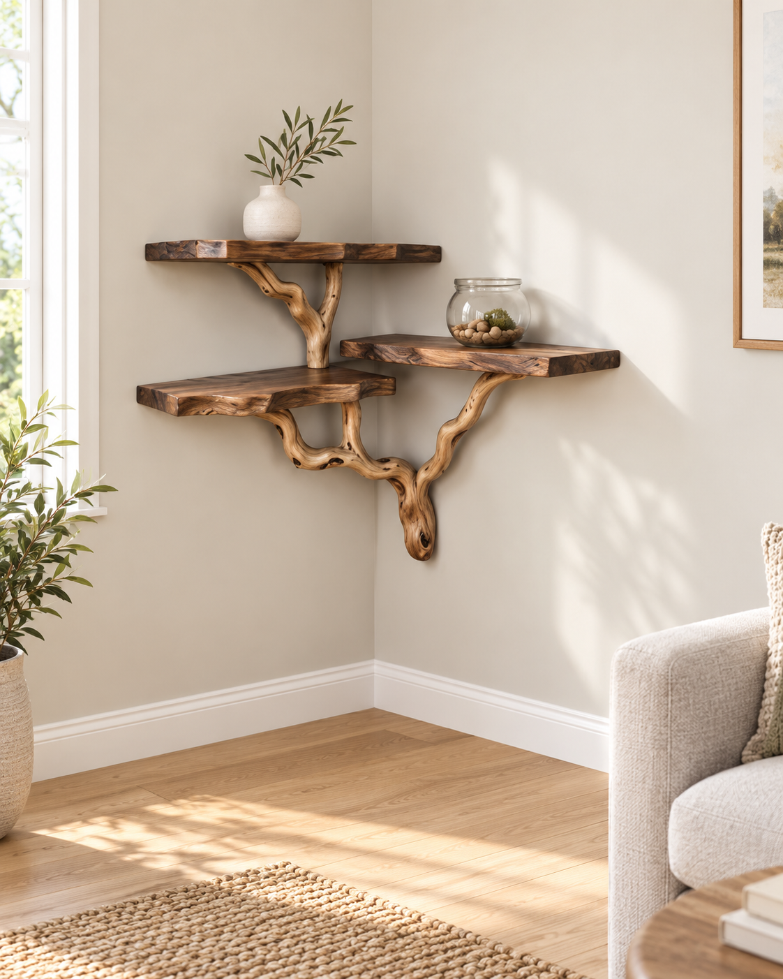 Compact Driftwood Corner Wall Shelf