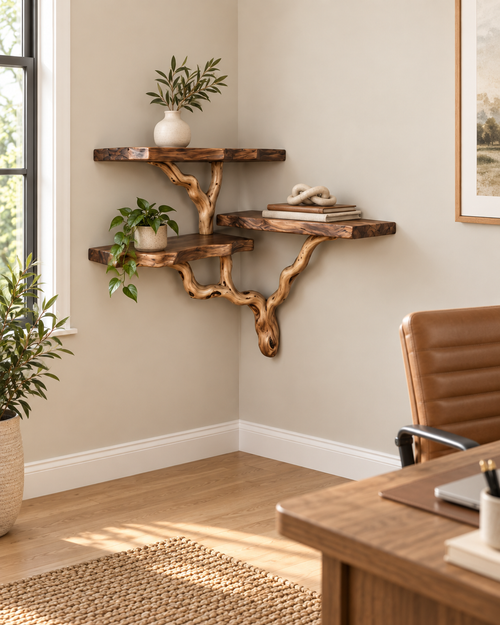 Compact Driftwood Corner Wall Shelf