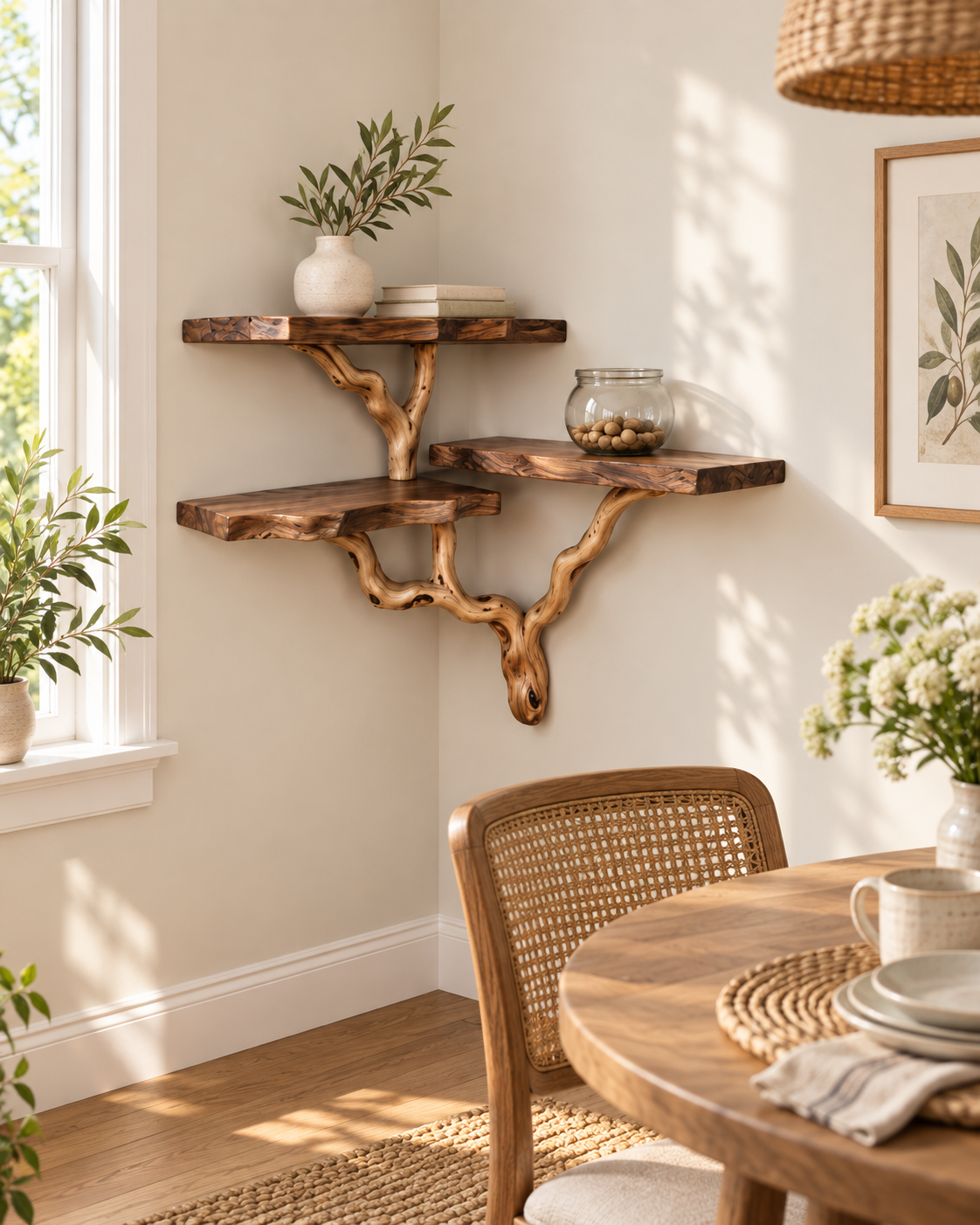 Compact Driftwood Corner Wall Shelf