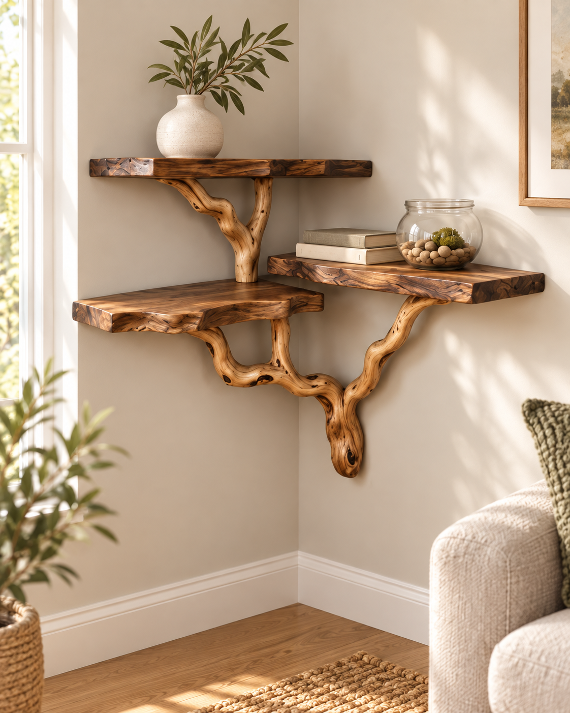 Compact Driftwood Corner Wall Shelf