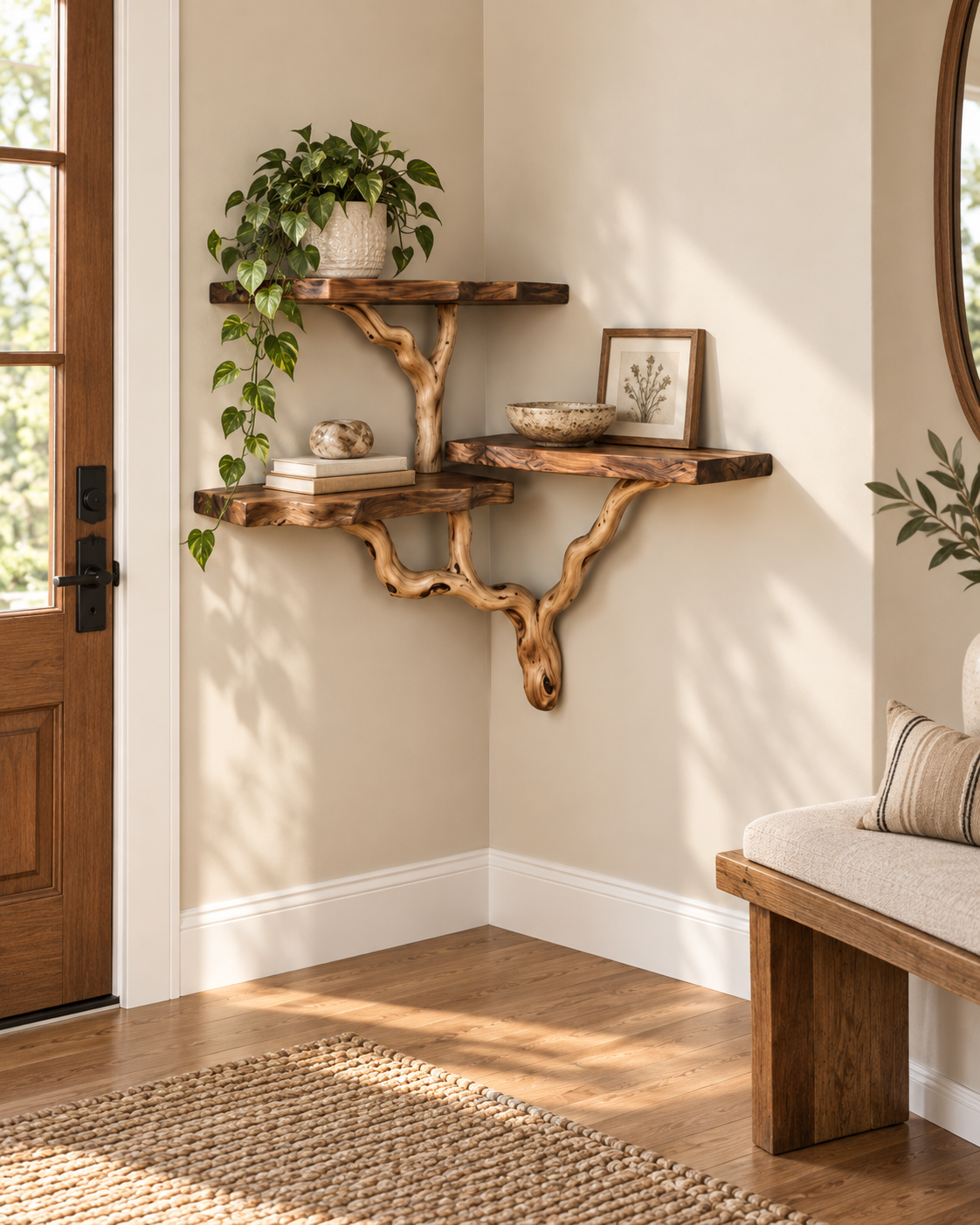 Compact Driftwood Corner Wall Shelf