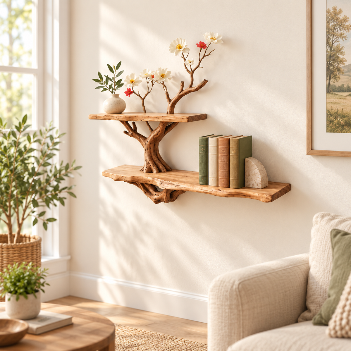 Compact Driftwood Wall Bookshelf
