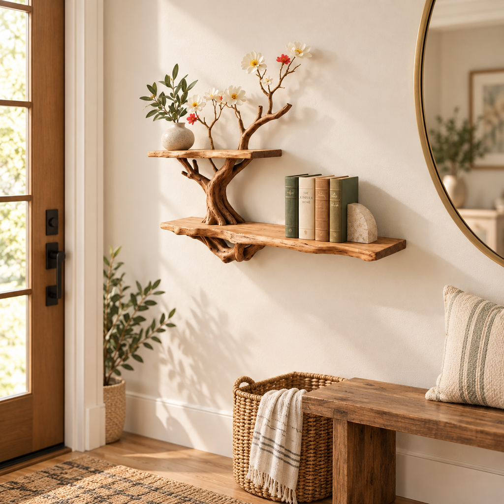 Compact Driftwood Wall Bookshelf