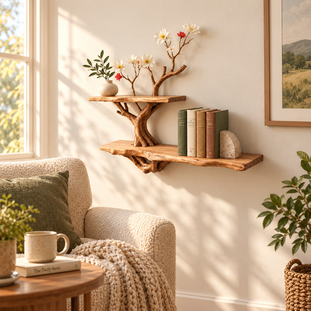 Compact Driftwood Wall Bookshelf