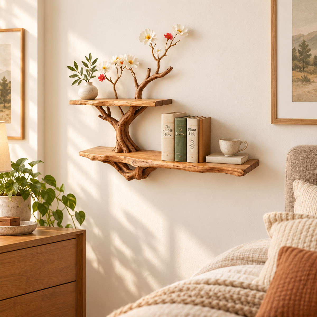 Compact Driftwood Wall Bookshelf