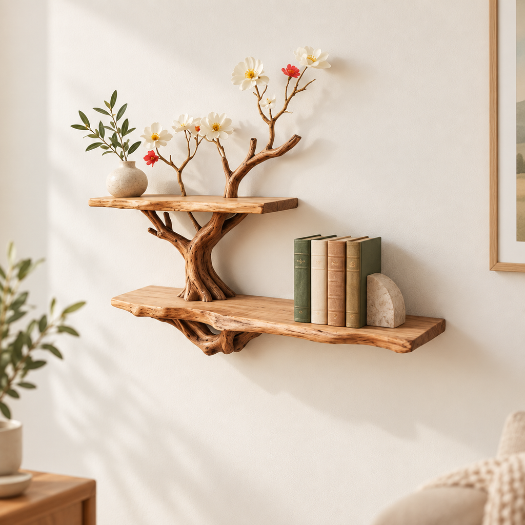 Compact Driftwood Wall Bookshelf