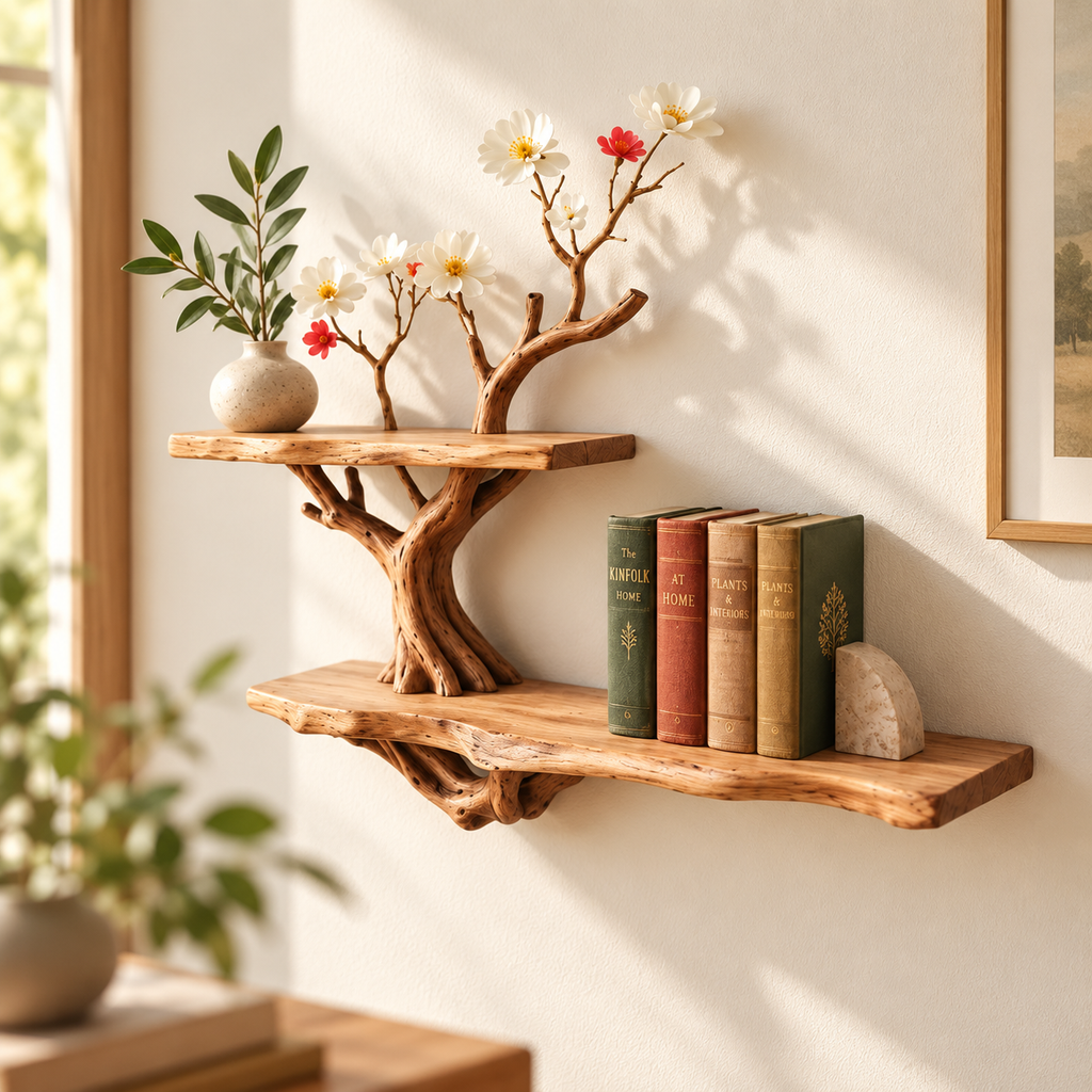 Compact Driftwood Wall Bookshelf