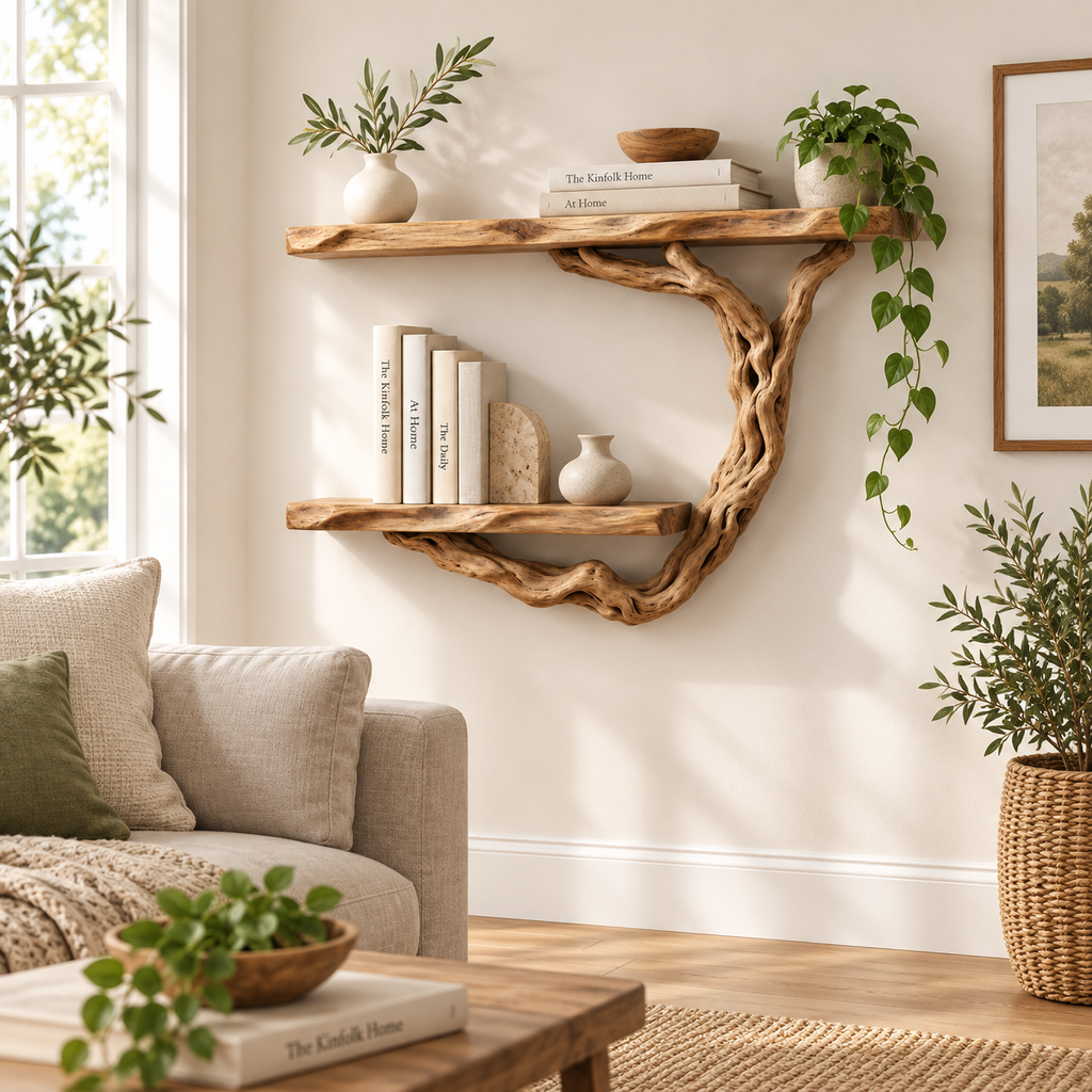 Curved Driftwood Wall Bookshelf