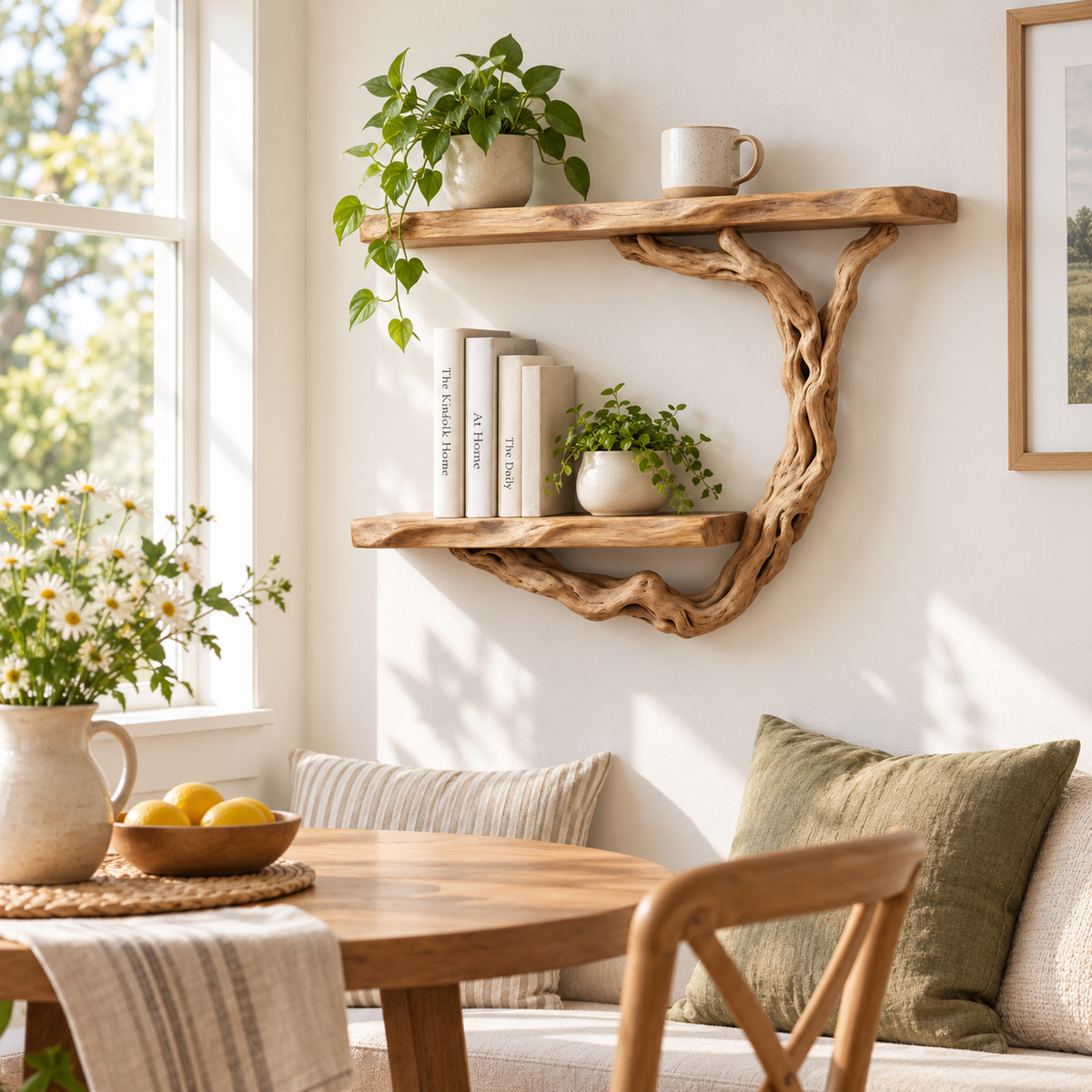 Curved Driftwood Wall Bookshelf