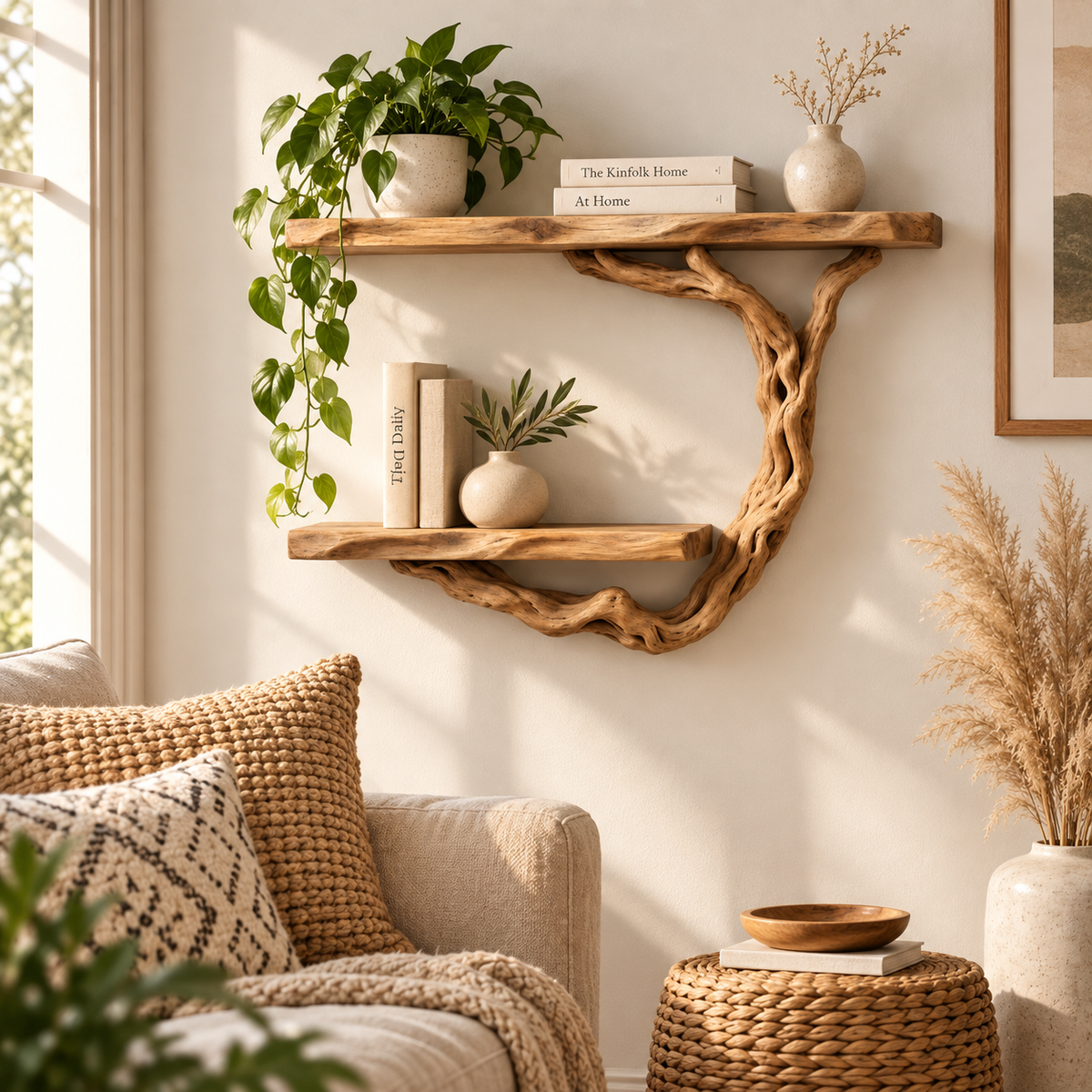 Curved Driftwood Wall Bookshelf