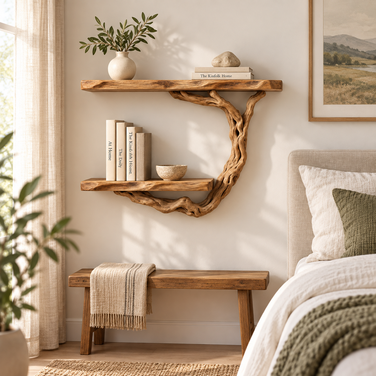 Curved Driftwood Wall Bookshelf