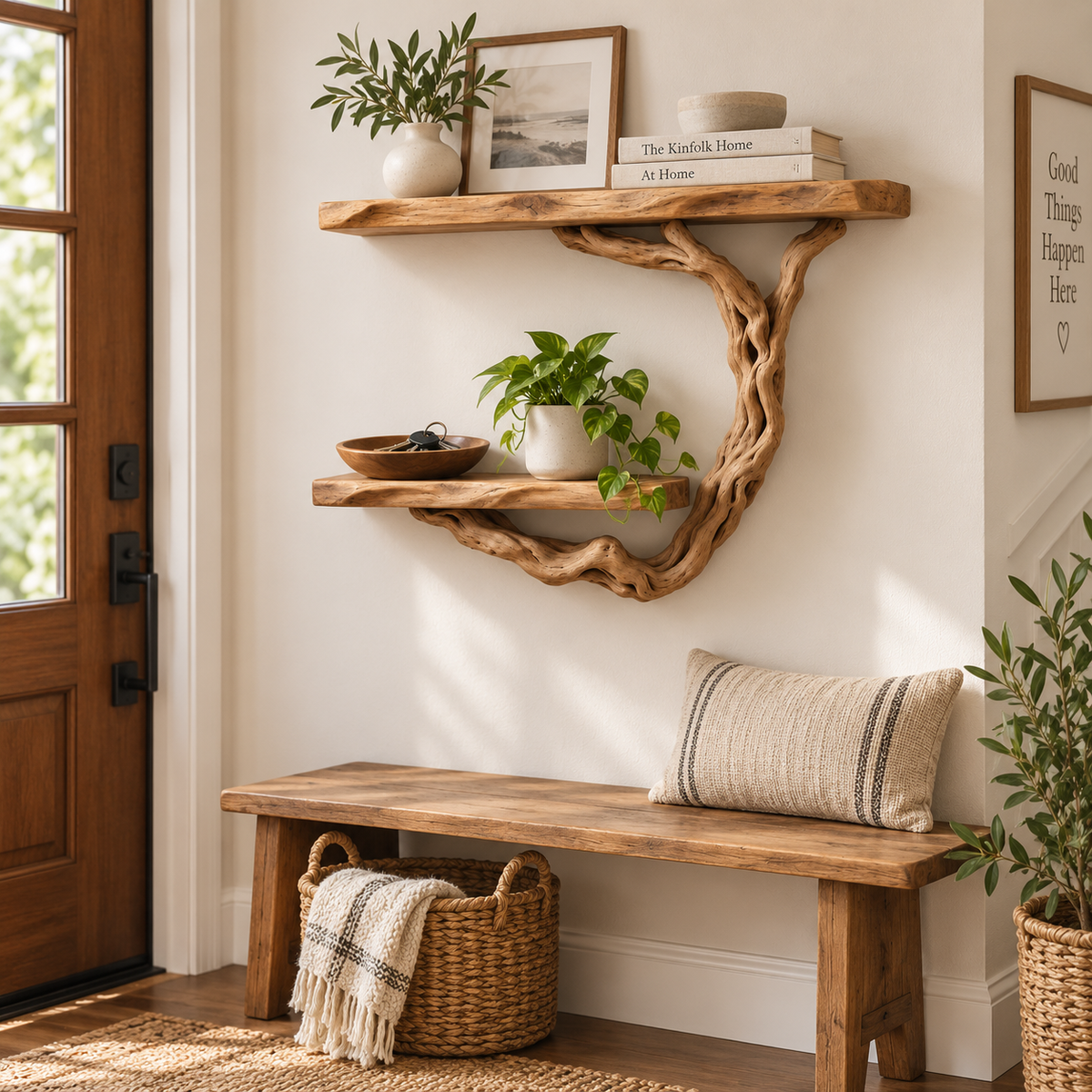 Curved Driftwood Wall Bookshelf