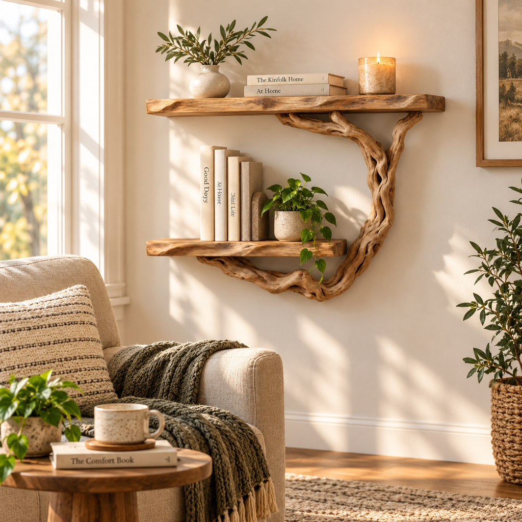 Curved Driftwood Wall Bookshelf