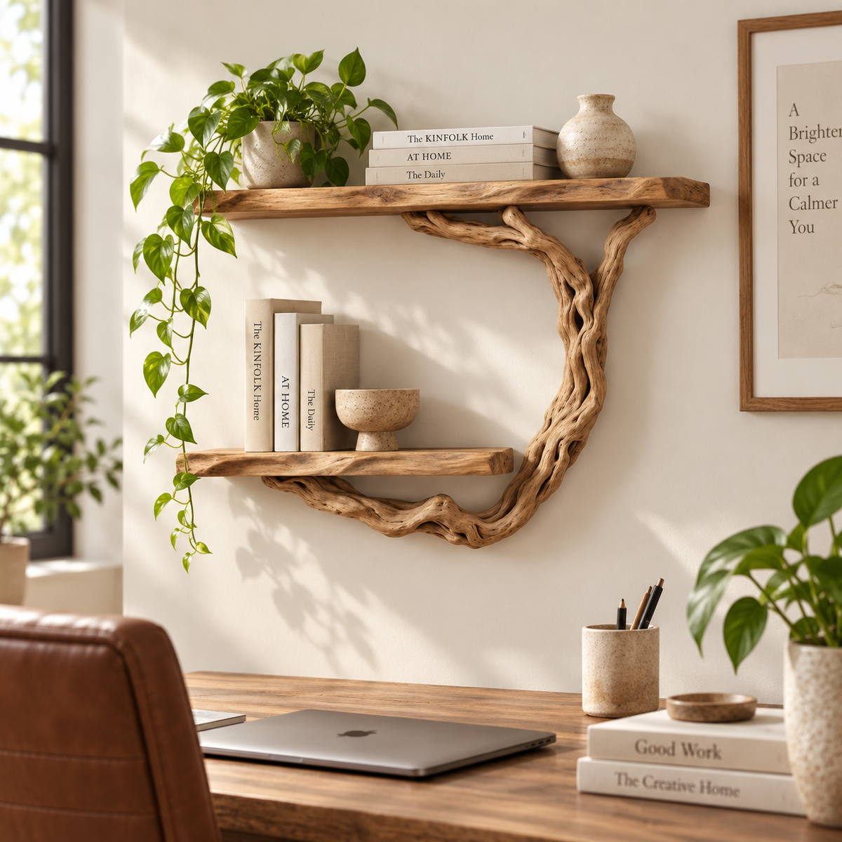 Curved Driftwood Wall Bookshelf