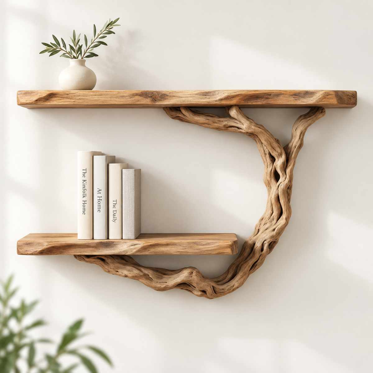 Curved Driftwood Wall Bookshelf