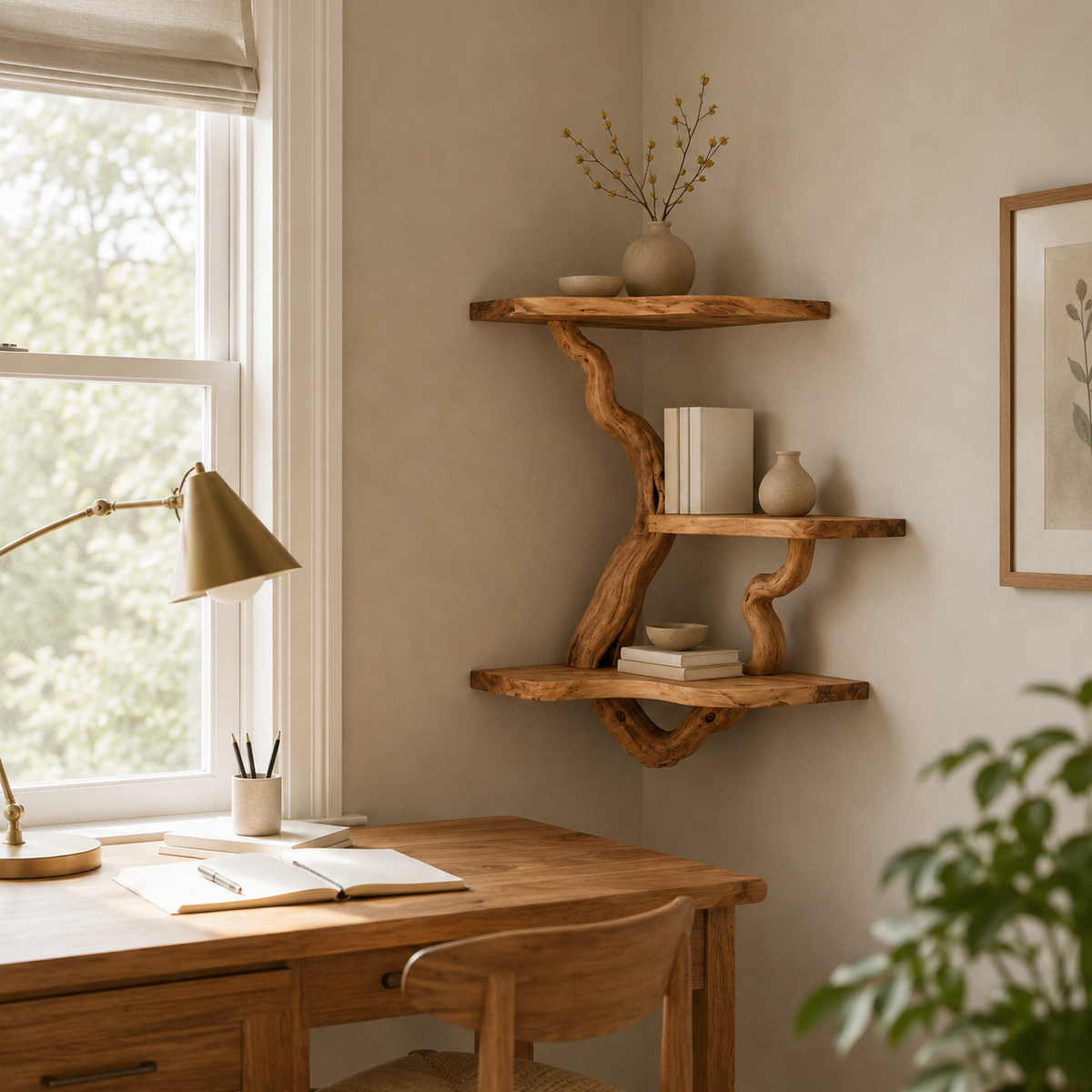 Driftwood Branch Wall Shelf – Natural Wood Floating Shelves